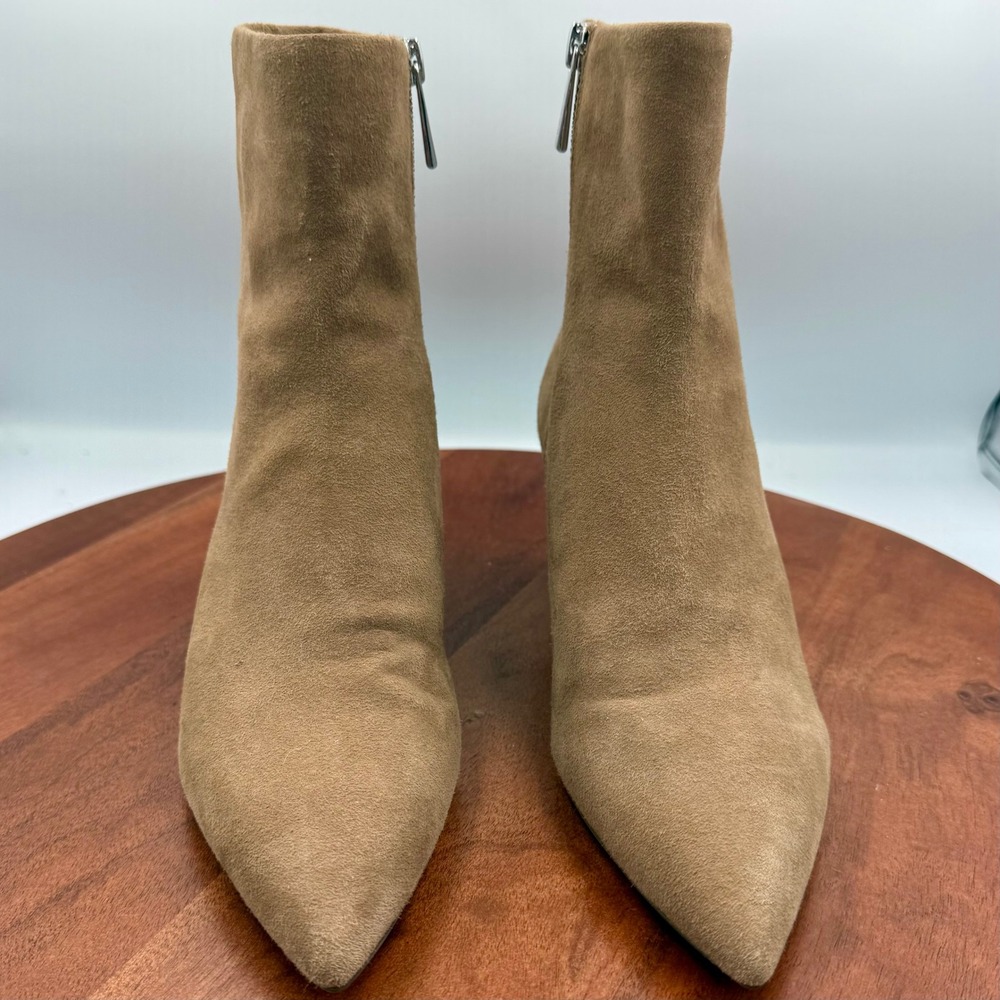 Michael Kors Tan Suede Pointed Toe Kitten Heel Ankle Bootie Women 6 Chic Classic - Picture 1 of 11
